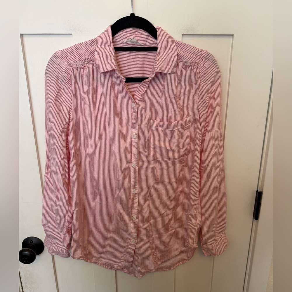 Beach lunch lounge Long Roll Tab Sleeve Button Up Shirt Size Small Red Preppy
